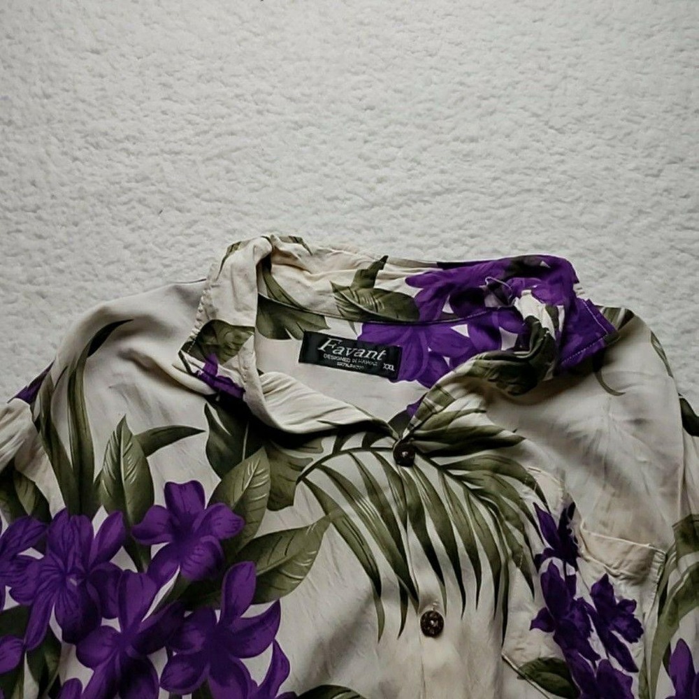 Favant Shirt Mens 2XL Purple Floral Hawaiian Rayon Short Sleeve Button-Up Casual